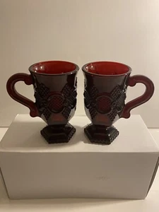 VTG Avon Ruby Sangria Red Cape Cod Footed Irish Coffee Mug Tea Cups Glass - Picture 1 of 5