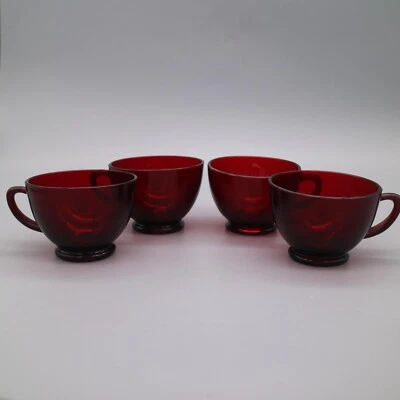 Vintage Circa 1940’s Anchor Hocking Royal Ruby Glass Tea Cups (Set of 4) - Image 1 of 4