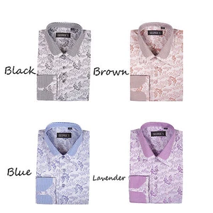 Neu George Mode Blumen/Karo Design Anzughemd Doppelkragen AH-622 für Herren - Bild 1 von 8
