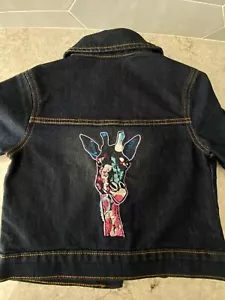 Adorable Youth Kids Custom EMBROIDERED Denim Jean Jacket GIRAFFE Art Youth Small - Picture 1 of 10