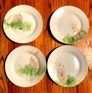 Pottery Barn Hilltop Garden Bunny Easter Spring Rabbit 9" Plates Set of 4 - Picture 1 of 6