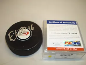 Elias Lindholm Signed Carolina Hurricanes Hockey Puck Autographed PSA/DNA COA 1A - Picture 1 of 3