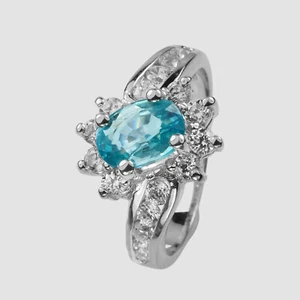 Exquisite Mint Blue Zircon 1.15Ct 925 Sterling Silver White Gold Plated Rings - Picture 1 of 8