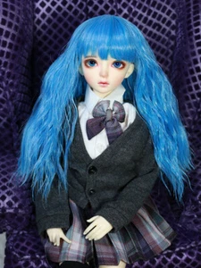 PELUCA MUÑECA BJD 1/4 6-7" MSD UNOA FAIRYLAND FLEQUILLO LARGO AZUL ONDULADO JR-172 EE. UU. NUEVA - Imagen 1 de 4