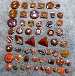 56 Vintage Antique Glass Buttons Various Brown Colors Shapes Sizes - Picture 1 of 13