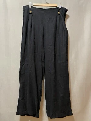 Новые без ценников женские брюки Michael Kors на боковой молнии с высоким подъемом льняные вискозные широкие штанины размер 12 черные - Изображение 1 из 4