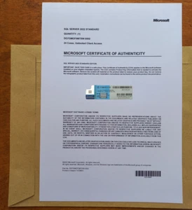 SQL Server 2022 Standard 24 Core License, unlimited User CALs PHYSICAL ITEM CoA - Picture 1 of 3