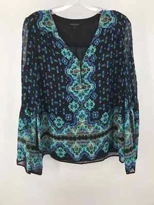 Pre-Owned Nanette Lepore Black Size 6 Printed Long Sleeve Blouse - Picture 1 of 3