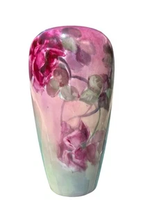 Antique American Willets Belleek Porcelain Vase Hand Painted Pink And Red roses - Picture 1 of 8