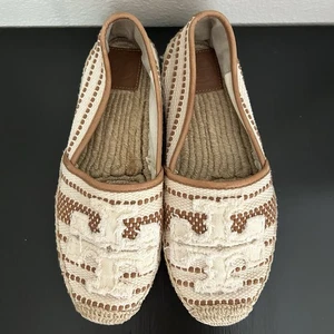 Tory Burch "Shaw" Espadrille-Flats natur & hellbraun Größe 8 T Logo gestreift Strand - Bild 1 von 9