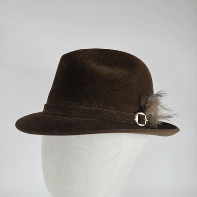 Vintage Dobbs Fifth Avenue Hat Wool Felt Mens Brown Size 7 1950s Feather Buckle - Image 1 of 4