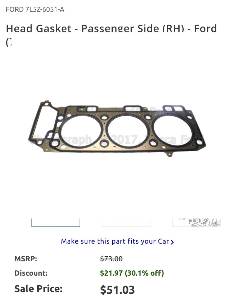 Junta de culata derecha de motor Ford 7L5Z6051A Ford Mercury 4,0 L 97-11 nueva OEM Foto 1 de 4