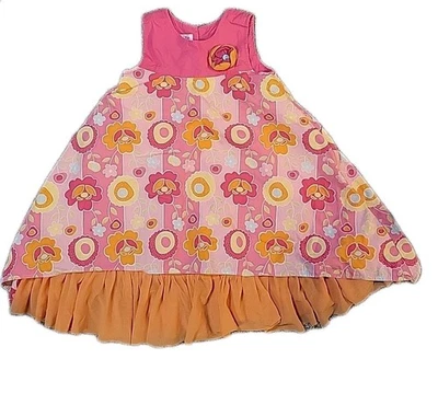 Vintage Baby Lulu Girls Tank Dress 3T Vibrant Floral Pink Orange Small Stain - Image 1 of 4
