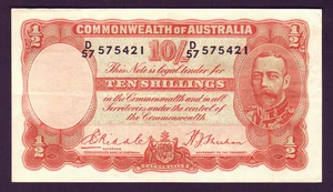 Australia R-11 (1936) 10 Shillings - Riddle/Sheehan. Geo V Portrait. gVF - Crisp - Imagen 1 de 2