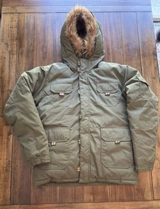 Girl’s Cabela’s Goose Down Jacket - Army Green Military Size Large Fur Trim - Picture 1 of 8