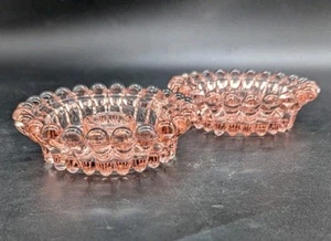 Two (2) Vintage Pink Glass Candlesticks Bubble Edges - Picture 1 of 8