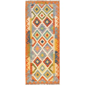 Reversible Kilim Geometric Hand Knotted 7 ft Runner Wool Hallway Wool Rug B30551 - Picture 1 of 7