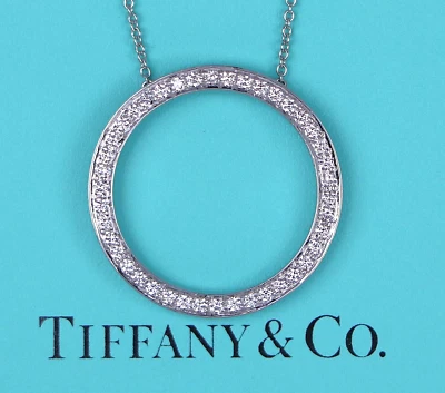 $6,850 Tiffany & Co Platinum Pave Diamond Open Circle Pendant 22" Chain Necklace - Image 1 of 4