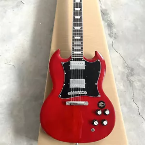 Battipenna Chitarra Elettrica Personalizzata SG Nero Rosso Corpo Solido HH Pickup 6 Corde - Foto 1 di 11