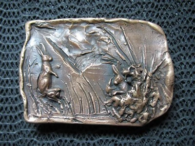 ABSTRACT THE RABBIT & THE HOLE FABLE HIPPIE BELT BUCKLE! VINTAGE! RARE! HANDMADE - Image 1 of 4