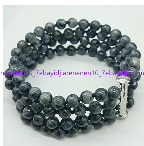 VALENTINO Bracciale perle tonde pietre preziose labradorite nere naturali 4 file 6 mm 7 5 in