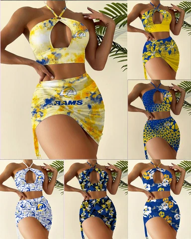 Los Angeles Rams Women's Bikini Set 2 Piece Summer Beach Halter Swimwear Suit Cover