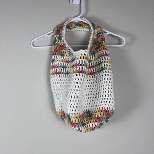 Crochet Tote Bag Colorful Striped Shoulder Bag Handmade Knit Boho Chic - Picture 1 of 8
