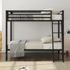 Sifurni Twin Over Twin Bunk Bed Frame with Ladder and Guard Rail, Matte Black - Picture 1 of 9