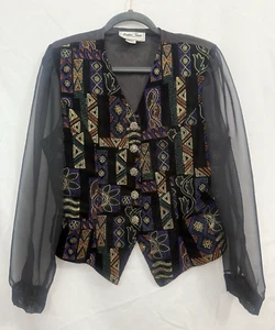 Top vintage Another Thyme donna M blusa velluto gilet maniche trasparenti - Foto 1 di 10