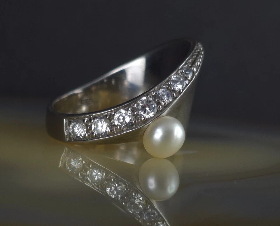 Ring Silber 925 Perle weiß Zirkonia 19,8 mm XL Design - umwerfend silver  - Bild 1 von 4