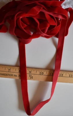 RED  VELVET  RIBBON SINGLE SIDED  POLYESTER  6 1/2  YARDS  X  5/8  INCHES WIDE - Image 1 of 2