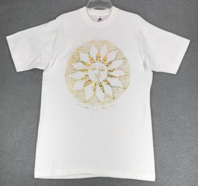 Camiseta Aruba tamanho adulto L manga curta branca com gráfico dourado - Imagem 1 de 4