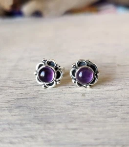 Natürlicher Amethyst Ohrstecker Handarbeit Silber Ohrstecker 925 Sterling Silber Ohrstecker Geschenk für Sie - Bild 1 von 5