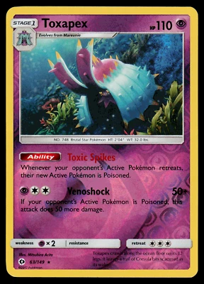 Pokemon Card - SM - Sun & Moon Toxapex 63/149 Reverse Holo - NM - Image 1 of 2