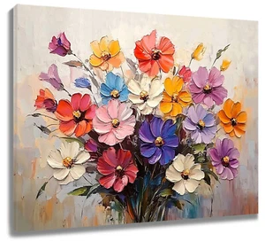 Rustic Watercolor Colorful Flower Abstract Wall Art for Bathroom Living Room - Picture 1 of 15