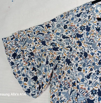 Premise Women blouse Sz 2X Floral Print Short sleeve Circular Cup White Blue - Image 1 of 4