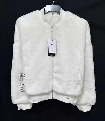 Womens Nike Reversible Faux Fur Satin Bomber Jacket FB8692-133 Size-L NWT$175 - Image 1 of 4