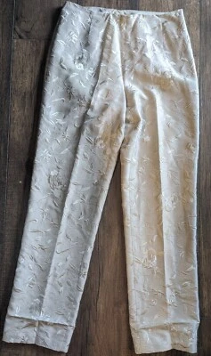 La Femme Gilar 100% 真丝米色米色米色女式刺绣正装裤 4 码 — 第 1/4 张图片