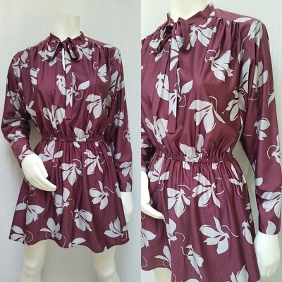 Vintage 1960's TONI TODD Dark Purple & Gray Jersey Knit DRESS - Size S/M - EUC - Image 1 of 4