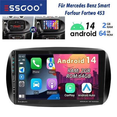 64G Android 14 Carplay Autoradio GPS Navi Für Mercedes Smart Forfour Fortwo 453 - Bild 1 von 4