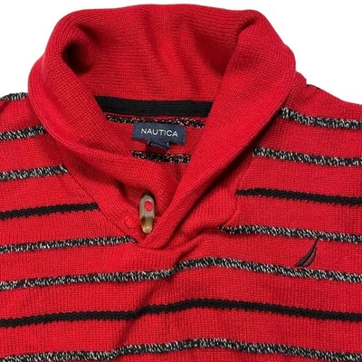 Suéter Nautica Niños Rojo Rayas Chal Cuello Talla M (10/12) Invierno Vestido Ropa Foto 1 de 4