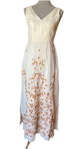 Vintage 70er Jahre besticktes Kleid Blumen Hippie Hochzeit gefüttert SM Collection Small - Bild 1 von 11