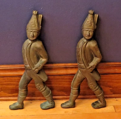 Antiguo par de andirrones de arpillera de latón macizo Foto 1 de 4