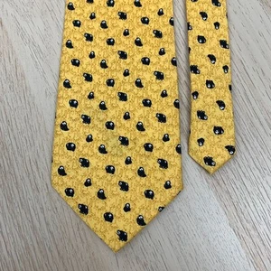 Vintage Giorgio Armani Silk Tie Yellow Panda Bear Pattern Mens Neck Tie - Picture 1 of 12