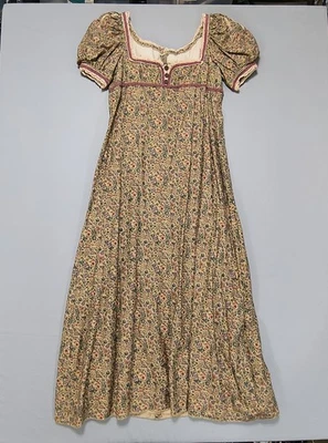 VTG Gothic Country Calico Dress Small Fully Lined & Natural Fibers  Crochet Trim - Image 1 of 4