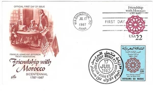 ArtCraft FDC 1987 22c Amistad con Marruecos Doble Internacional Sc # 2349 - Imagen 1 de 1