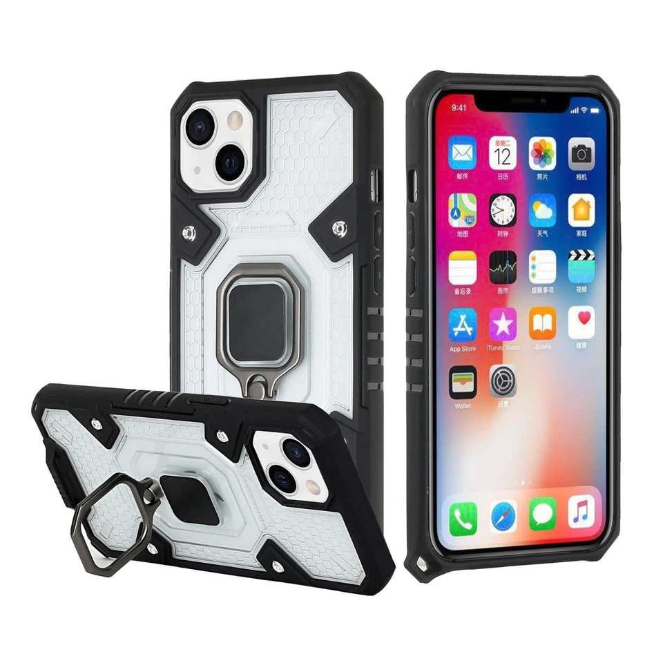 GSA Honeycomb Hybrid Case with Ring Stand for iPhone 13 - Clear/Black - Image 1 of 1