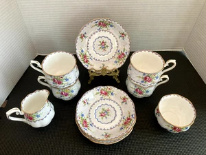 ROYAL ALBERT PETIT POINT CHINA ENGLAND 4 TEA CUP SET, SUGAR BOWL AND CREAMER - Picture 1 of 10