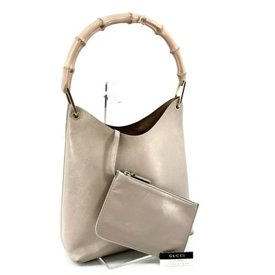 Auténtico bolso de mano de bambú Gucci bolso de cuero gris claro beige 357T0344 Foto 1 de 4