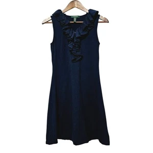 Lauren Ralph ärmelloses Midikleid XSP marine Rüschen Karriere klassisch minimalistisch - Bild 1 von 6